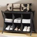 Narwey Luggage Rack for Guest Room, Folding Suitcase Stand with 6-Cube Fabric Storage Shelf, Luggage Holder, Steel Foldable Luggage Stand