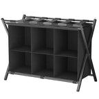 Narwey Luggage Rack for Guest Room, Folding Suitcase Stand with 6-Cube Fabric Storage Shelf, Luggage Holder, Steel Foldable Luggage Stand