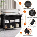 Narwey Luggage Rack for Guest Room, Folding Suitcase Stand with 6-Cube Fabric Storage Shelf, Luggage Holder, Steel Foldable Luggage Stand