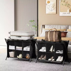 Narwey Luggage Rack for Guest Room, Folding Suitcase Stand with 6-Cube Fabric Storage Shelf, Luggage Holder, Steel Foldable Luggage Stand
