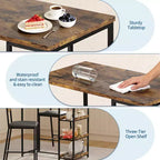 Set da 3 pezzi tavolo da cucina con ripiani e 2 sedie imbottite - Tavolo da pranzo in ferro e legno per piccoli spazi, appartamenti, monolocali