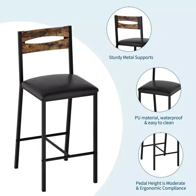 Set da 3 pezzi tavolo da cucina con ripiani e 2 sedie imbottite - Tavolo da pranzo in ferro e legno per piccoli spazi, appartamenti, monolocali
