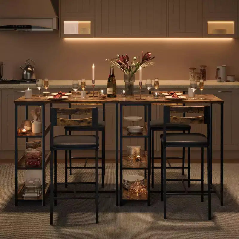 Set da 3 pezzi tavolo da cucina con ripiani e 2 sedie imbottite - Tavolo da pranzo in ferro e legno per piccoli spazi, appartamenti, monolocali