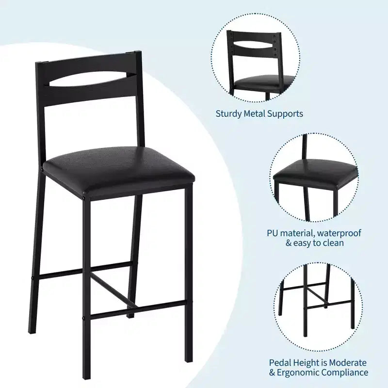 Set da 3 pezzi tavolo da cucina con ripiani e 2 sedie imbottite - Tavolo da pranzo in ferro e legno per piccoli spazi, appartamenti, monolocali