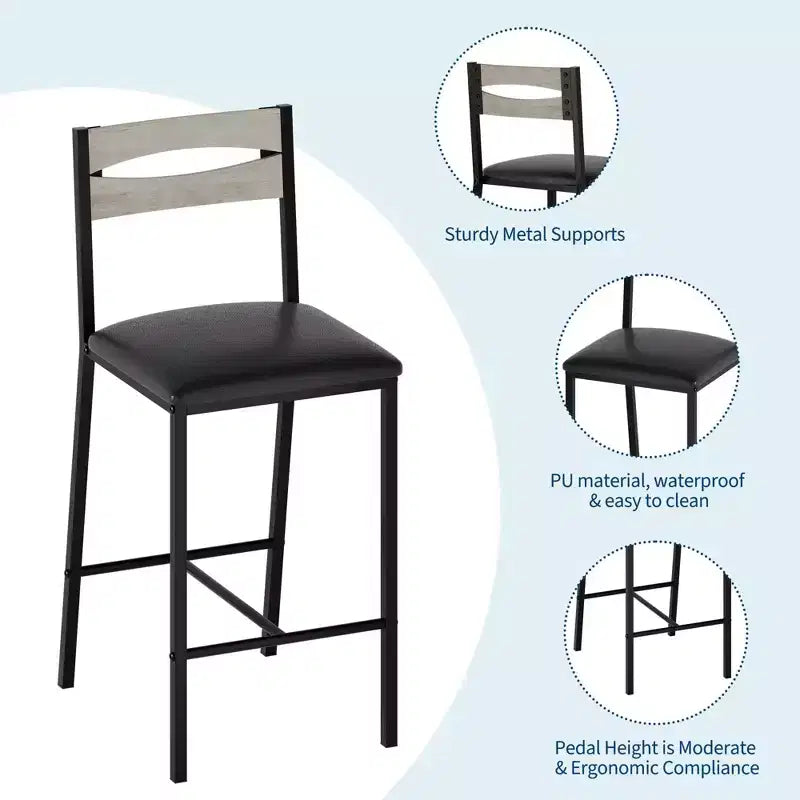 Set da 3 pezzi tavolo da cucina con ripiani e 2 sedie imbottite - Tavolo da pranzo in ferro e legno per piccoli spazi, appartamenti, monolocali
