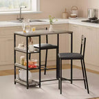 Set da 3 pezzi tavolo da cucina con ripiani e 2 sedie imbottite - Tavolo da pranzo in ferro e legno per piccoli spazi, appartamenti, monolocali