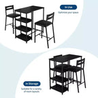 Set da 3 pezzi tavolo da cucina con ripiani e 2 sedie imbottite - Tavolo da pranzo in ferro e legno per piccoli spazi, appartamenti, monolocali