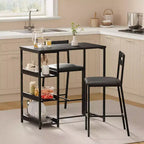 Set da 3 pezzi tavolo da cucina con ripiani e 2 sedie imbottite - Tavolo da pranzo in ferro e legno per piccoli spazi, appartamenti, monolocali