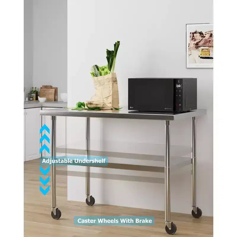 Coolmee Tavolo da Lavoro e Preparazione in Acciaio Inossidabile Resistente, Tavolo Commerciale NSF con Ripiano Inferiore Regolabile per Cucina, Ristorante, Casa, Garage