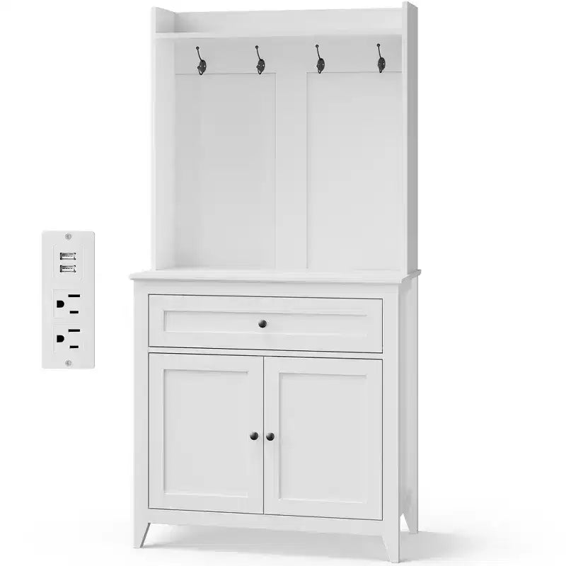 Dispensa a colonna da 160 cm con 4 ganci, 1 cassetto grande, ripiani regolabili per soggiorno, sala da pranzo