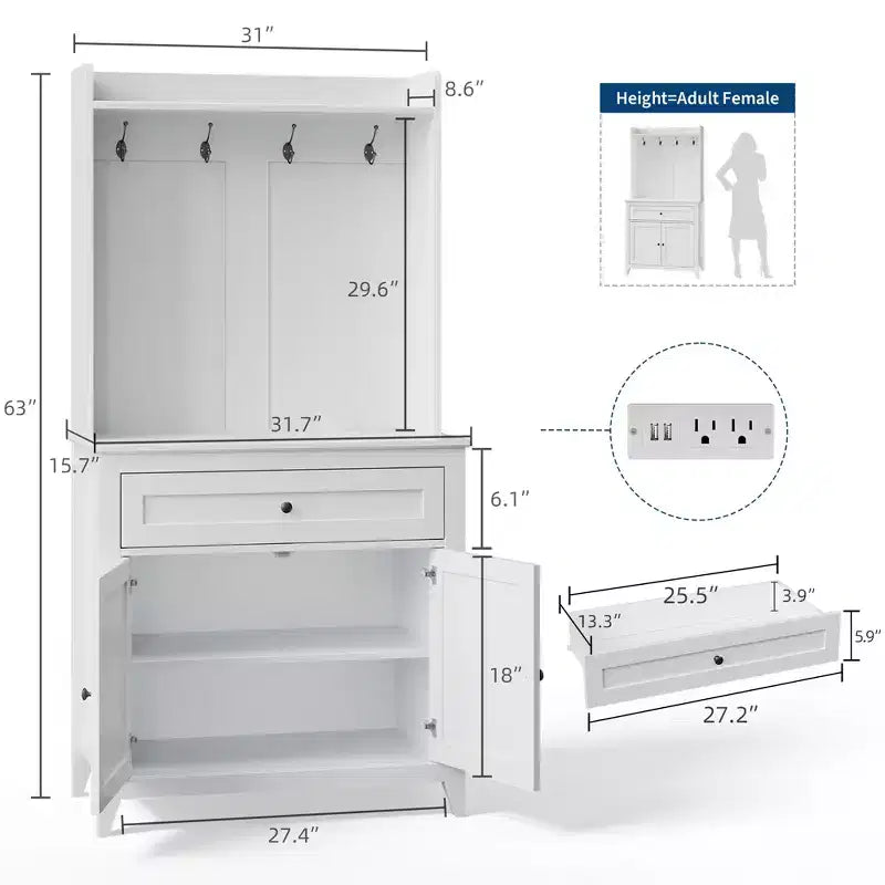 Dispensa a colonna da 160 cm con 4 ganci, 1 cassetto grande, ripiani regolabili per soggiorno, sala da pranzo
