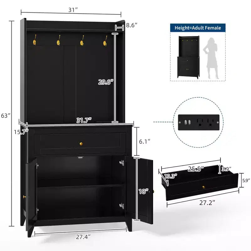 Dispensa a colonna da 160 cm con 4 ganci, 1 cassetto grande, ripiani regolabili per soggiorno, sala da pranzo