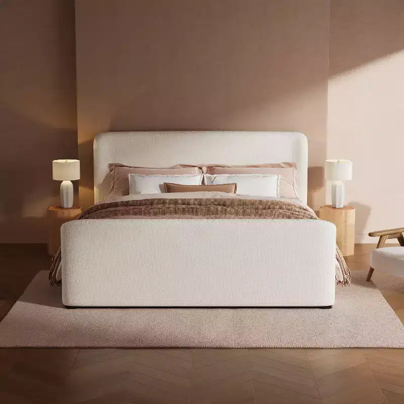 Christopher Knight Home Lorian Boucle Upholstered Platform Bed with Padded Headboard and Footboard