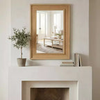 Specchio decorativo rettangolare in rattan con cornice in legno massello, per fattoria, bagno, decorazione per la casa, ingresso