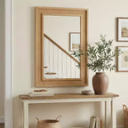 Specchio decorativo rettangolare in rattan con cornice in legno massello, per fattoria, bagno, decorazione per la casa, ingresso