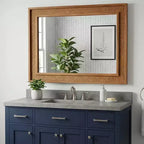 Specchio decorativo rettangolare in rattan con cornice in legno massello, per fattoria, bagno, decorazione per la casa, ingresso