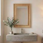 Specchio decorativo rettangolare in rattan con cornice in legno massello, per fattoria, bagno, decorazione per la casa, ingresso