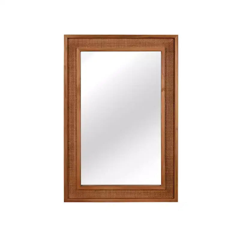 Specchio decorativo rettangolare in rattan con cornice in legno massello, per fattoria, bagno, decorazione per la casa, ingresso