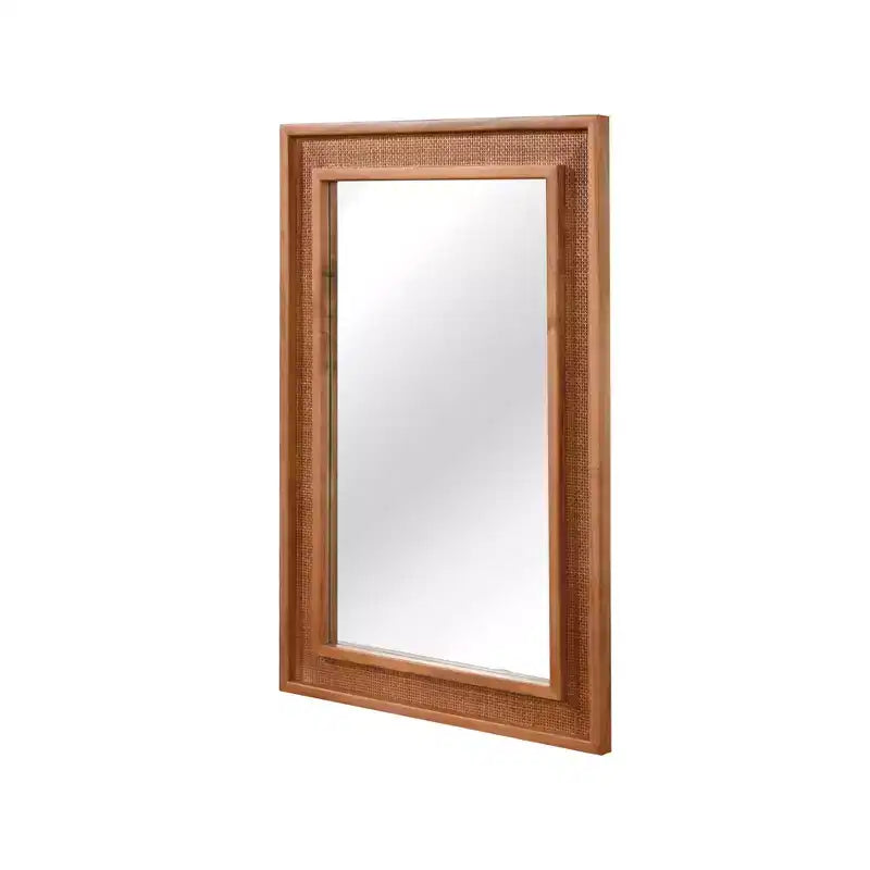 Specchio decorativo rettangolare in rattan con cornice in legno massello, per fattoria, bagno, decorazione per la casa, ingresso
