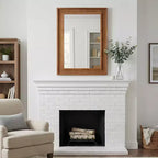 Specchio decorativo rettangolare in rattan con cornice in legno massello, per fattoria, bagno, decorazione per la casa, ingresso