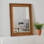 Specchio decorativo rettangolare in rattan con cornice in legno massello, per fattoria, bagno, decorazione per la casa, ingresso
