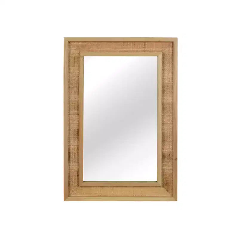 Specchio decorativo rettangolare in rattan con cornice in legno massello, per fattoria, bagno, decorazione per la casa, ingresso