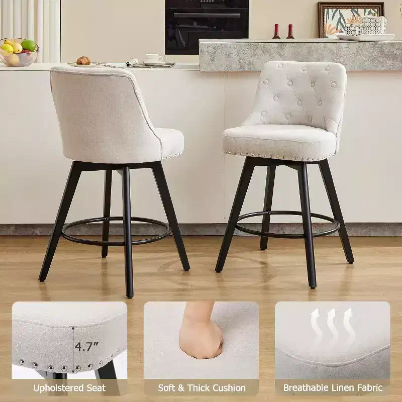 Set di 4 sedie da pranzo in legno, moderni sgabelli da bar girevoli con schienale e gambe in legno, sgabelli da bar imbottiti per isola cucina e home bar