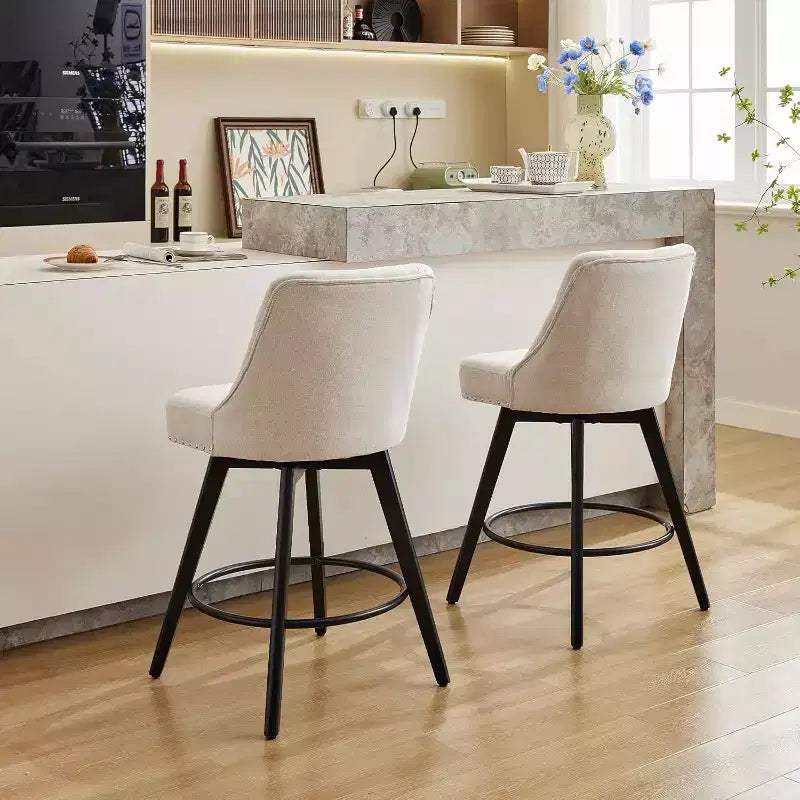 Set di 4 sedie da pranzo in legno, moderni sgabelli da bar girevoli con schienale e gambe in legno, sgabelli da bar imbottiti per isola cucina e home bar