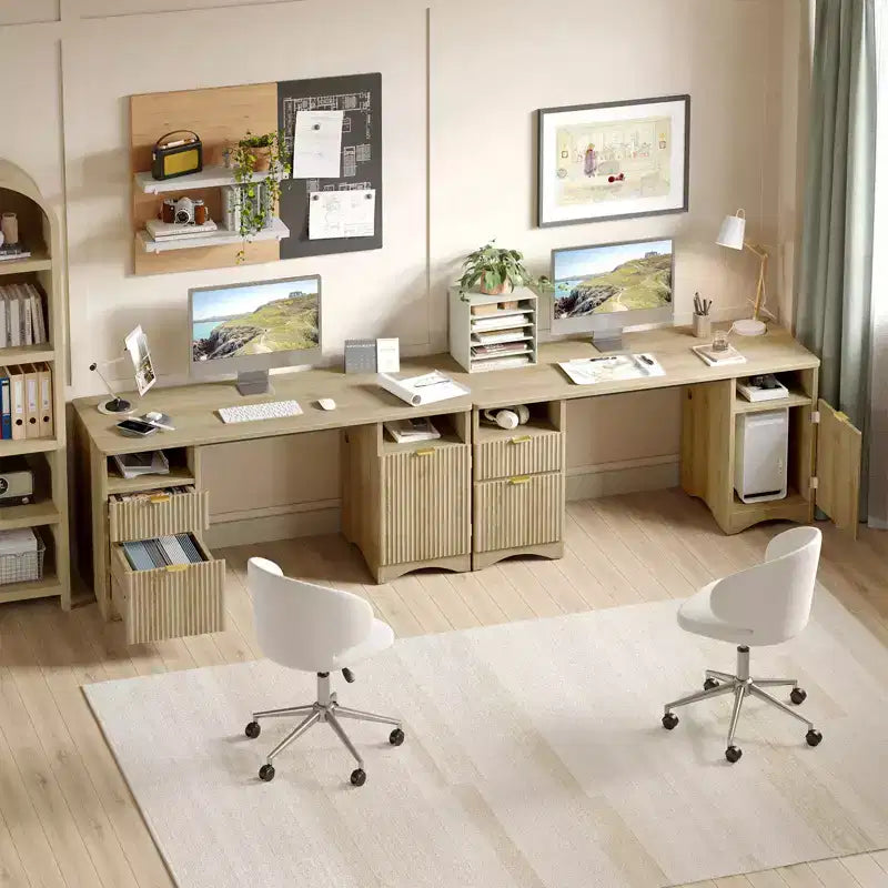 Bestier Scrivania Direzionale Moderna da 150cm con Spazio Contenitivo, Scrivania da Ufficio a Casa in Legno con 2 Cassetti e 3 Vani, Scrivania Scanalata per Studio e Soggiorno