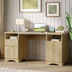 Bestier Scrivania Direzionale Moderna da 150cm con Spazio Contenitivo, Scrivania da Ufficio a Casa in Legno con 2 Cassetti e 3 Vani, Scrivania Scanalata per Studio e Soggiorno