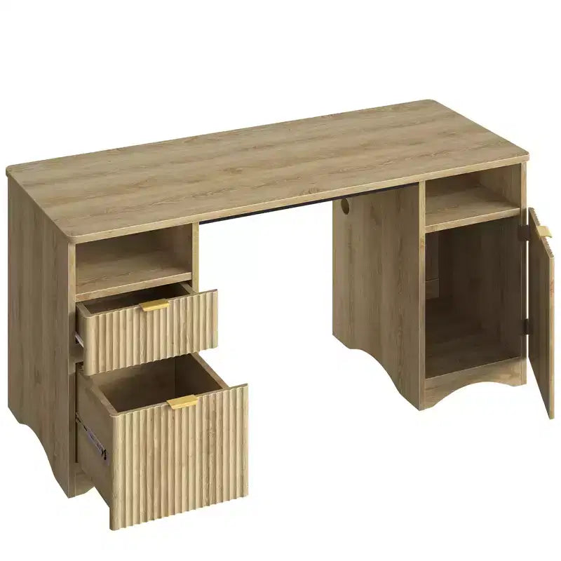 Bestier Scrivania Direzionale Moderna da 150cm con Spazio Contenitivo, Scrivania da Ufficio a Casa in Legno con 2 Cassetti e 3 Vani, Scrivania Scanalata per Studio e Soggiorno