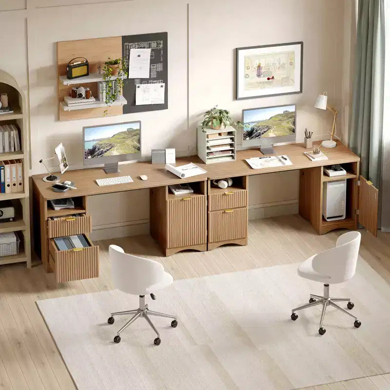 Bestier Scrivania Direzionale Moderna da 150cm con Spazio Contenitivo, Scrivania da Ufficio a Casa in Legno con 2 Cassetti e 3 Vani, Scrivania Scanalata per Studio e Soggiorno