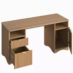 Bestier Scrivania Direzionale Moderna da 150cm con Spazio Contenitivo, Scrivania da Ufficio a Casa in Legno con 2 Cassetti e 3 Vani, Scrivania Scanalata per Studio e Soggiorno
