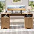 Bestier 59Modern Executive Desk with Storage,Wood Home Office Desk with 2 Drawers & 3 Cabinet,Fluted Writing Desk for Study & Living Room