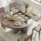 Tavolo da pranzo rotondo allungabile 47-63 per 4-8 persone, tavolo da cucina allungabile in legno stile rustico con struttura in metallo, salvaspazio ovale per appartamento, grigio retrò