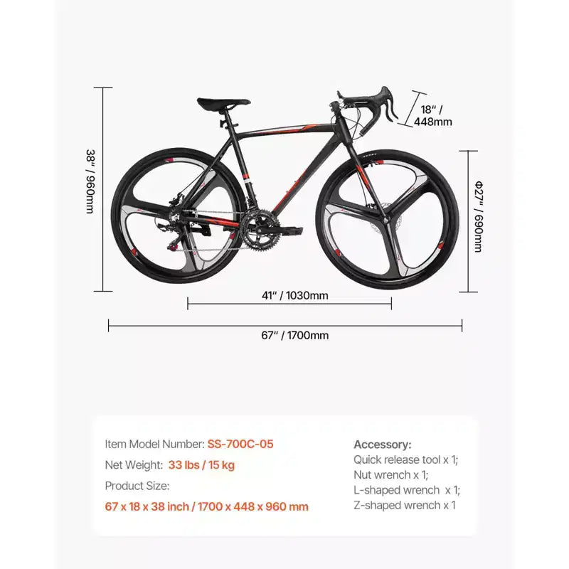 NAYSAYE Road Racing Bicycle Lightweight Aluminum Alloy Frame Disc Brake Aerodynamic Performance Commuter Bike, Black, 53.54*8.27*30.31