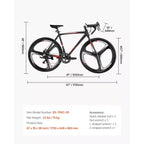 NAYSAYE Road Racing Bicycle Lightweight Aluminum Alloy Frame Disc Brake Aerodynamic Performance Commuter Bike, Black, 53.54*8.27*30.31