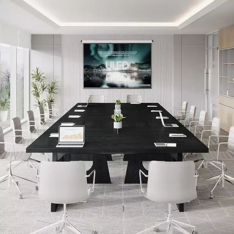 Lantine Tavolo da Conferenza da 180 cm per 6-8 Persone, Scrivania da Riunione Rettangolare Moderna per Ufficio, Seminari, Sala Pausa, Nero