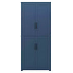 MAYEERTY 67x28x15 Inch White Wood Grain Freestanding 4-Door Storage Cabinet with Solid Wood Doors for Home Living Room