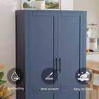 MAYEERTY 67x28x15 Inch White Wood Grain Freestanding 4-Door Storage Cabinet with Solid Wood Doors for Home Living Room