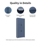 MAYEERTY 67x28x15 Inch White Wood Grain Freestanding 4-Door Storage Cabinet with Solid Wood Doors for Home Living Room