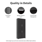 MAYEERTY 67x28x15 Inch White Wood Grain Freestanding 4-Door Storage Cabinet with Solid Wood Doors for Home Living Room