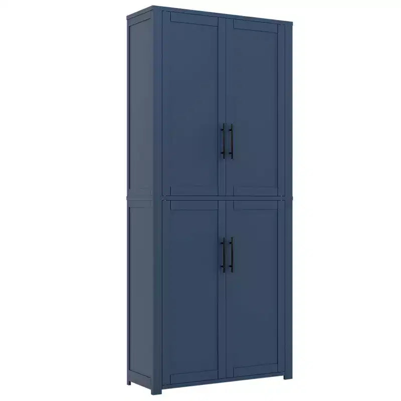 MAYEERTY 67x28x15 Inch White Wood Grain Freestanding 4-Door Storage Cabinet with Solid Wood Doors for Home Living Room