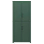 MAYEERTY 67x28x15 Inch White Wood Grain Freestanding 4-Door Storage Cabinet with Solid Wood Doors for Home Living Room