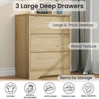 Modern Dresser with 3 Spacious Drawers - 23.6x14.2x29.5, Hidden Handles for Bedroom & Living Room