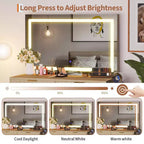 Scrivania da trucco scanalata con specchio e luci, piccola toeletta con 2 cassetti e presa di corrente, 3 modalità di illuminazione con luminosità regolabile per la camera da letto