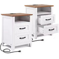 VEVOR Farmhouse Nightstands, with Charging Station, Set of 2, End Tables with 2 Drawers and Open Shelf, Bedside Storage Cabinets, with USB Port, White