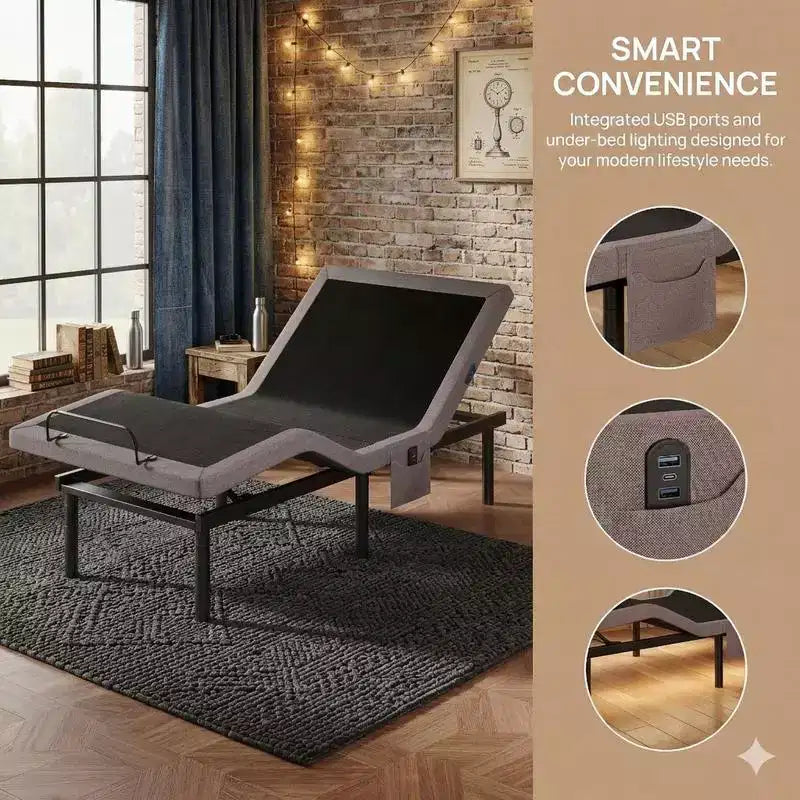 Base letto elettrica Marsail Twin XL, modalità Zero-Gravity e Zero-Gap, base letto regolabile con 4 porte USB e telecomando wireless
