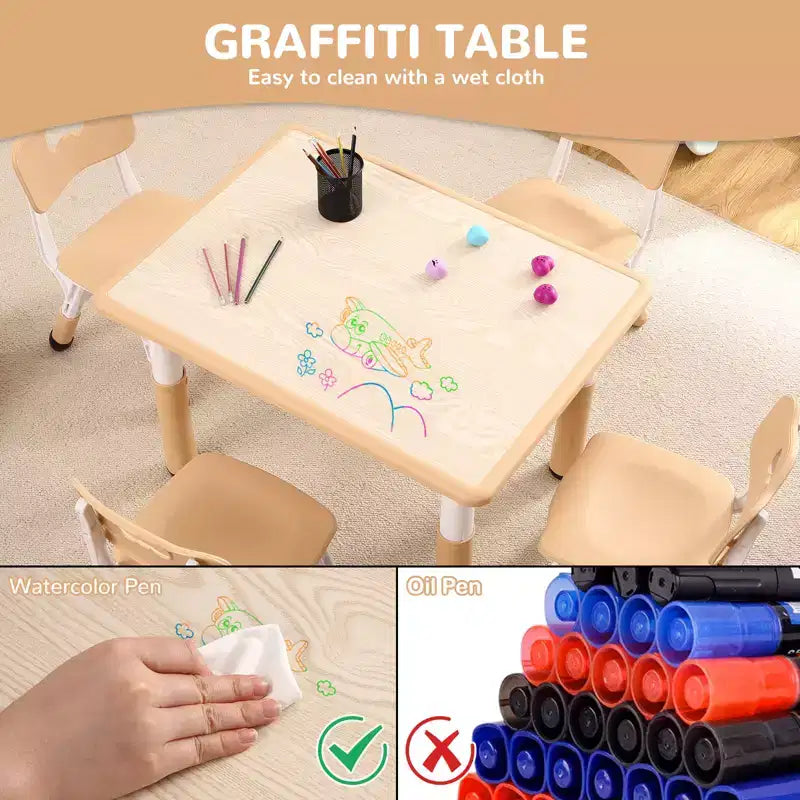 Tavolo e 4 Sedie Regolabili per Bambini – Antiscivolo, Resistente ai Graffi, Scrivania Multiuso per [Attività] – Età