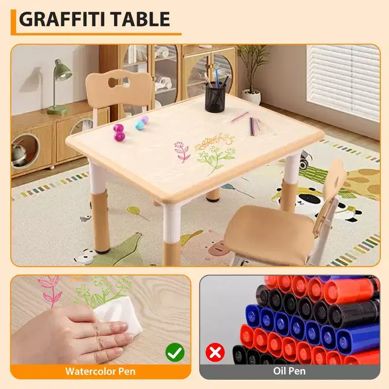 Tavolo e 4 Sedie Regolabili per Bambini – Antiscivolo, Resistente ai Graffi, Scrivania Multiuso per [Attività] – Età